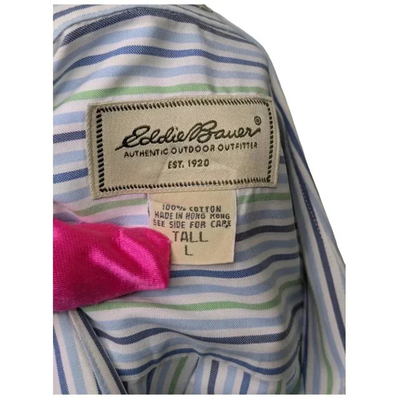 Eddie Bauer Men's Wrinkle Resistant Striped Button Down Dress Shirt Size LT - Picture 13 of 16